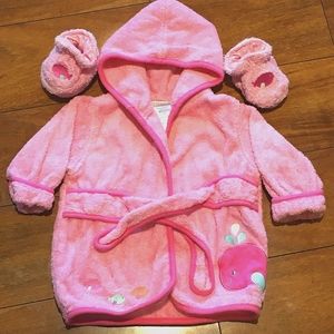 Koala Baby Hooded Pink Bathrobe & Slippers Sz 0-9M
